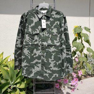 New Size L Large Camo Camouflage Military canvas jacket Shirt long sleeve